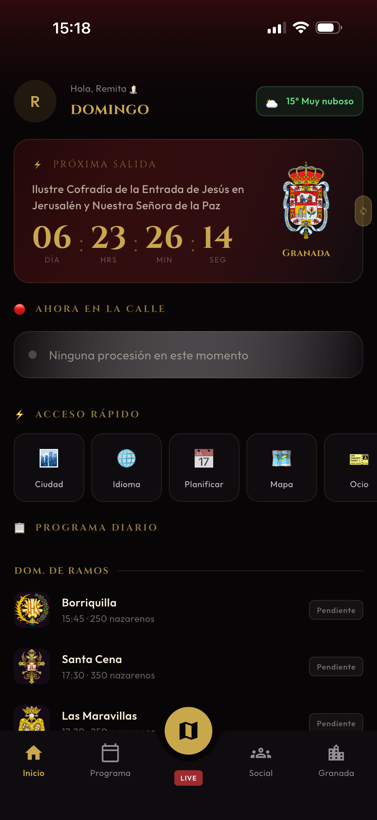 Pantalla de inicio de Pasión 360